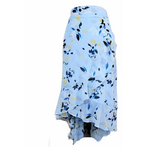 LANE BRYANT Womens Plus High Low Chiffon Faux Wrap Floral Skirt Blue Size 28